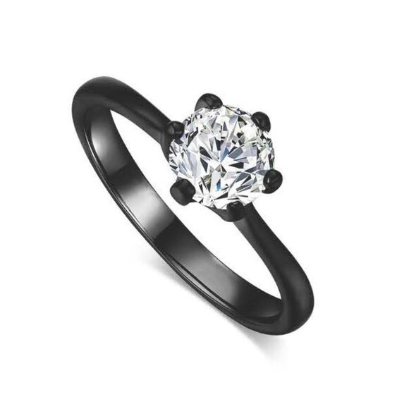 Joanie  Ring 1k CZ Solitaire Engagment Ring - Black Gold - NEW SIZES - Picture 3 of 7